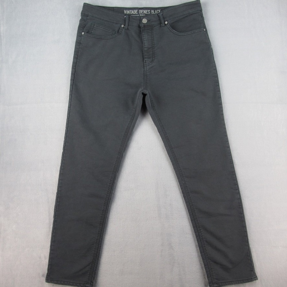 Vintage Genes Black Slim Fit Gray Jeans Mens 36x32 Charcoal Stretch Denim Pants